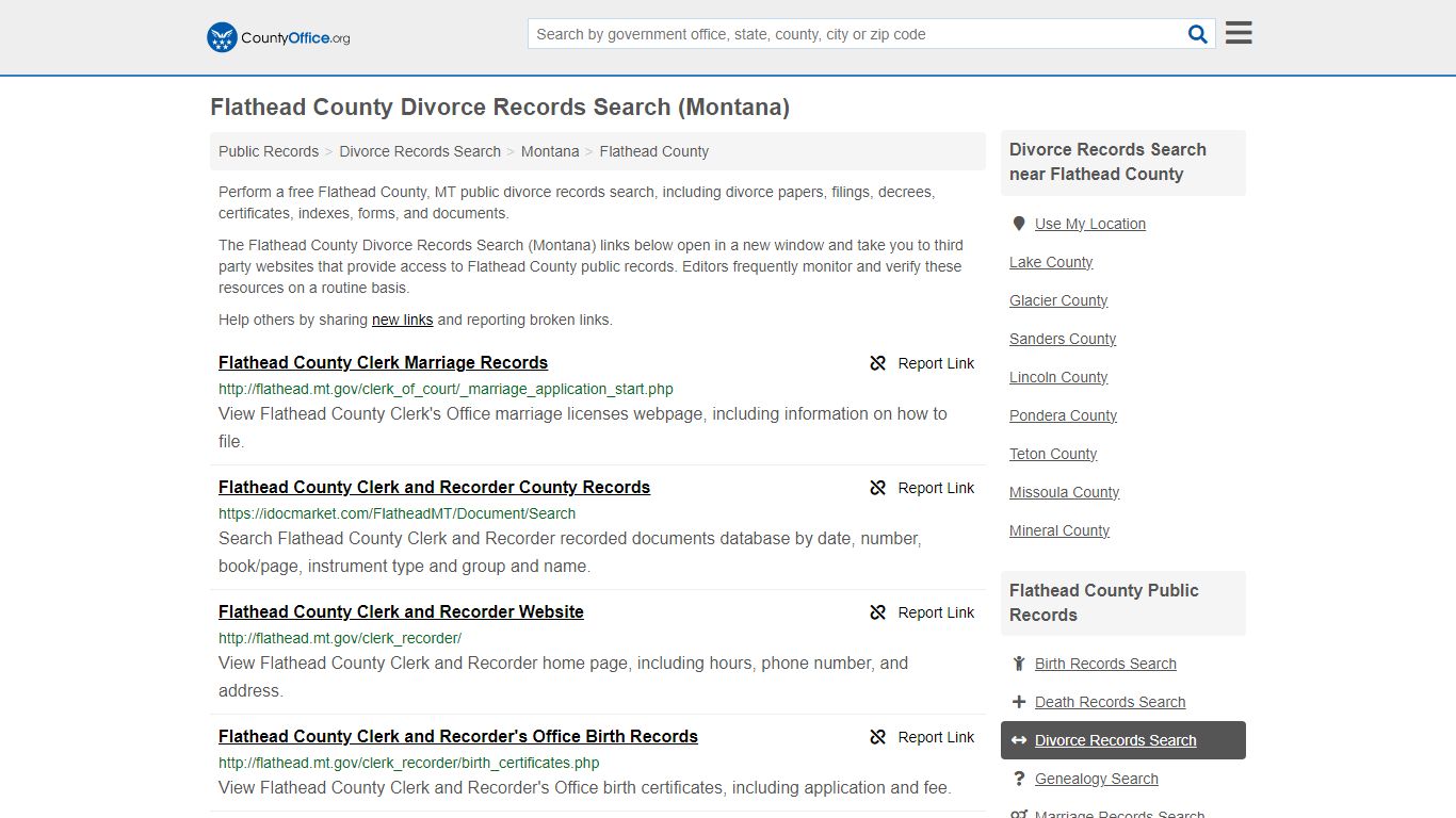 Flathead County Divorce Records Search (Montana) - County Office