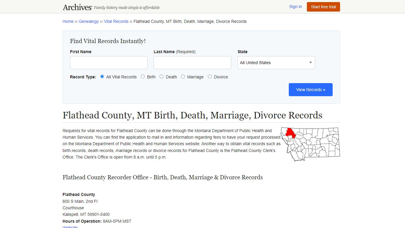 Flathead County, MT Birth, Death, Marriage, Divorce Records